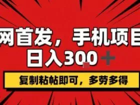 手机项目，日入3张+，复制黏贴即可，可矩阵操作，动手不动脑【揭秘】