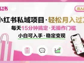 小红书私域项目 月入过W非常轻松 每天15分钟即可搞定，无任何操作门槛，小白可入手