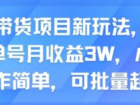 AI带货项目新玩法，实测单号月收益3W，小白操作简单，可批量起号