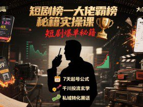 短剧榜一大佬霸榜秘籍实操课，短剧爆单秘籍