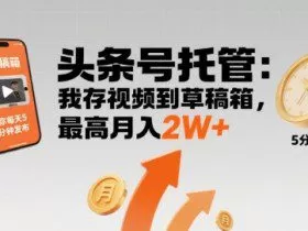 【头条号托管 】我存视频到草稿箱，你每天5分钟发布，最高月入2W+【揭秘】