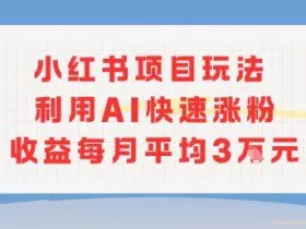 小红书商单项目新玩法，利用AI快速涨粉收益每月平均3W