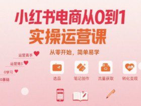 小红书电商从0到1实操运营课，从零开始，简单易学