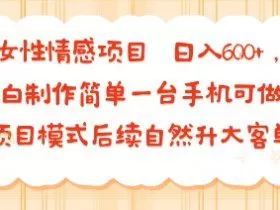 女性情感项目 小白制作简单一台手机可做 项目模式后续自然升大客单 日入6张