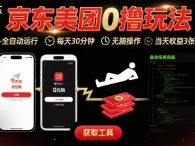 京东美团平台最新0撸玩法，全自动挂G，每天30分钟，无脑操作，当天收益3张【揭秘】