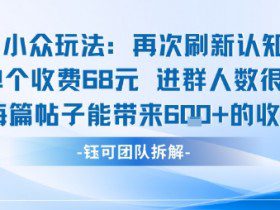 小众玩法再次刷新认知单个收费68米进群人数很多每篇帖子能带来6张的收益