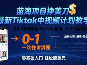 蓝海项目挣美刀，最新Tiktok中视频计划教学，从0-1教你学会海外TK中视频，一次性讲清楚