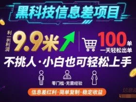 黑科技信息差项目，一单利润9.9米，一天简简单单出100单，不挑人，小白也可轻松上手【揭秘】