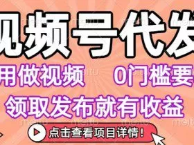 视频号代发，不用剪辑不用做视频，0门槛要求，领取发布就有收益，任务没有无上限，小白轻松上手【揭秘】