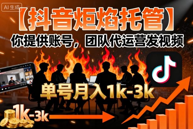 【抖音炬焰托管】你提供账号,团队代运营发视频,单号月入1k+【揭秘】