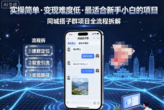 实操简单,变现难度低,最适合新手小白做的项目,每天轻松收入3张,同城搭子群项目全流程拆解
