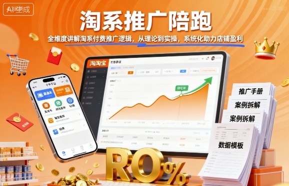 淘系推广陪跑,全维度讲解淘系付费推广逻辑,从理论到实操,系统化助力店铺盈利