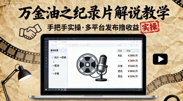 万金油之纪录片解说教学,手把手教你,完全实操,多平台发布撸收益