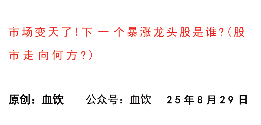 【血饮付费文250829】：市场变天了！下一个暴涨龙头股是谁？（股市走向…