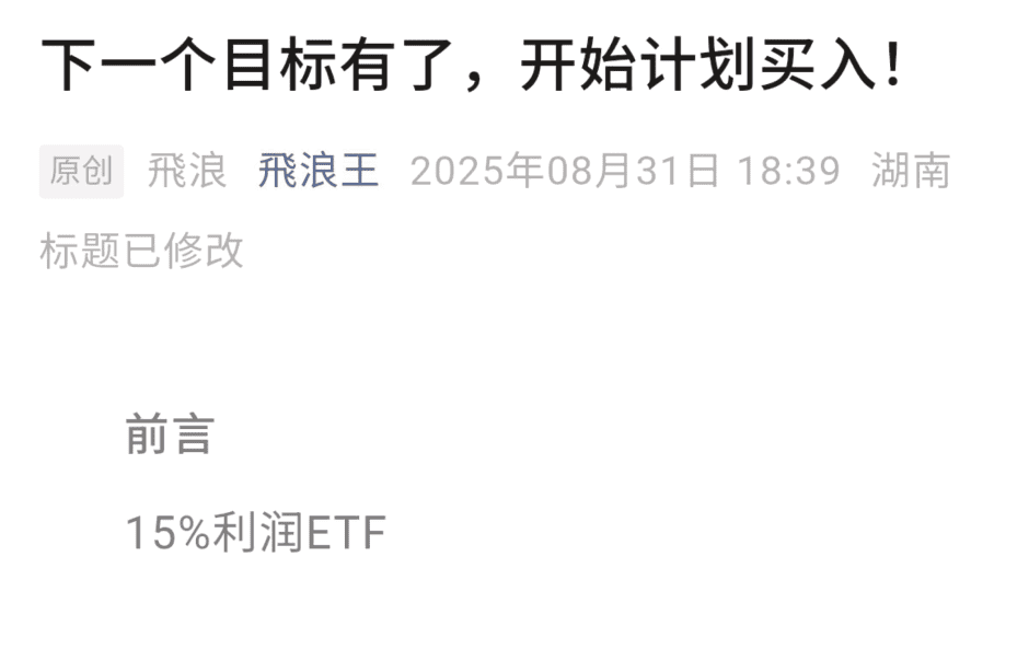 【飞浪王付费文250831】：下一个目标有了，开始计划买入
