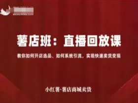 小红薯薯店商城卖货直播回放课，教你如何开店选品、如何系统引流，实现快速卖货变现