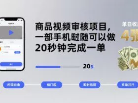 商品视频审核项目，一部手机随时随地都可以做，20秒钟完成一单，单日收益 4张【揭秘】