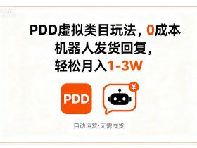 PDD虚拟类目玩法，0成本，机器人发货回复，轻松月入1-3W