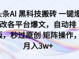 头条AI 黑科技搬砖 一键爆改各平台爆文，自动排版，秒过原创 矩阵操作，月入3w+【揭秘】