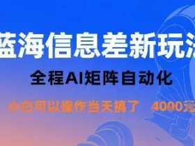 蓝海信息差新玩法，全程AI矩阵自动化小白可以操作当天搞了1k+