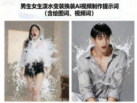 男生女生泼水变装换装AI视频制作提示词(含绘图词、视频词)