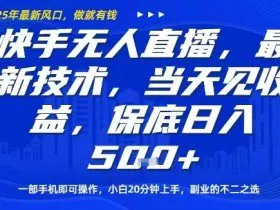 快手无人直播最新技术，当天见收益，一部手机即可操作，保底日入5张，副业的不二之选【揭秘】
