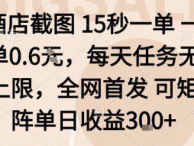 酒店截图15秒一单，一单0.6米，每天任务无上限，全网首发可矩阵单日收益3张【揭秘】