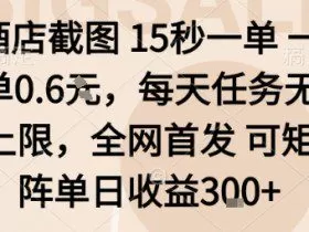 酒店截图15秒一单，一单0.6米，每天任务无上限，全网首发可矩阵单日收益3张【揭秘】