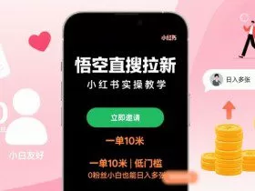 悟空直搜拉新小红书实操教学，一单10米，低门槛，0粉丝小白也能日入多张