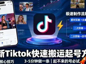 最新Tiktok快速搬运快速起号方法，3-5分钟做一条，起不来的号可以试试