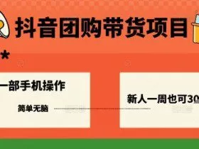 抖音团购带货项目，一部手机简单操作，一周3k+