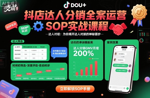 抖店达人分销全案运营SOP实战课程,为你揭开达人对接的神秘面纱