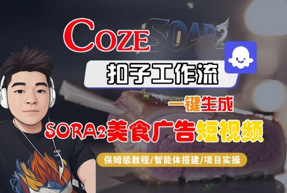 Coze扣子智能体工作流一键生成“SORA2美食广告“短视频,全流程保姆级教学