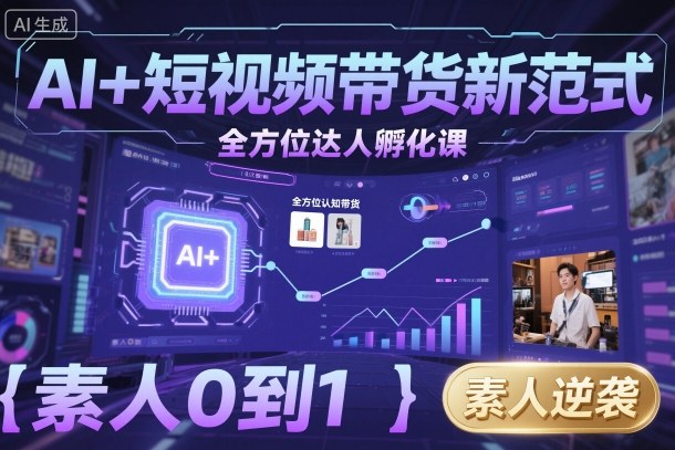 AI+短视频带货新范式全方位达人孵化课,素人也可以从0到1,全方位认知短视频带货