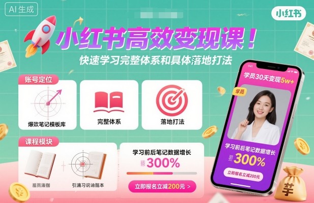 小红书高效变现课,普通人也能引爆小红书快速学习小红书完整体系和具体落地打法