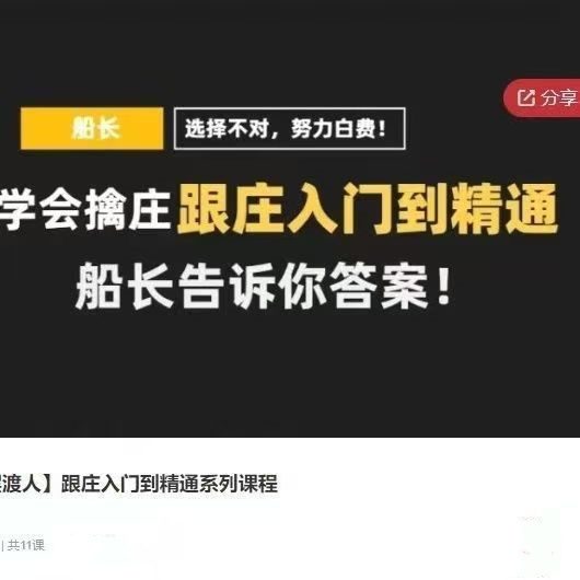 【股海摆渡人】跟庄入门到精通系列课程，船长教你擒庄跟庄