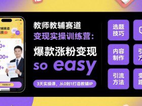 教师教辅赛道变现实操训练营，爆款涨粉变现so easy
