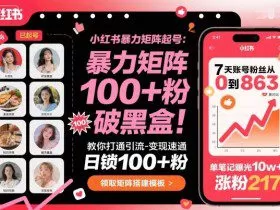 小红书暴力矩阵起号，教你打通引流-变现速通，日锁100+粉，破流量黑盒