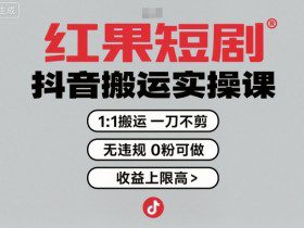 红果短剧拉新之抖音搬运实操课，1：1搬运，一刀不剪，无违规，0粉可做，收益上限高