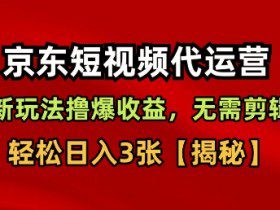 京东短视频带货，新玩法撸爆收益，无需剪辑，无需选品，轻松日入3张【揭秘】