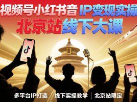 视频号小红书抖音IP变现实操北京站线下大课，40+行业短视频高变现姿势，100+IP高变现实操技术