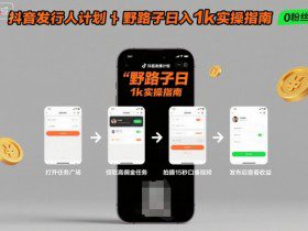 抖音发行人计划全新野路子玩法，随时随地，只要有手机，就能操作，日入1k+【揭秘】