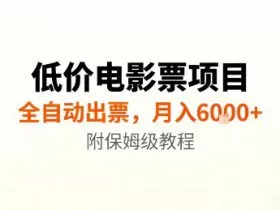 低价电影票项目，全自动出票，月入6k+，附保姆级教程【揭秘】