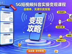 5G短视频抖音实操变现课程，自媒体，无谓引流变现