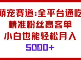 萌宠赛道，全平台通吃，精准粉丝高客单，小白也能轻松月入5k
