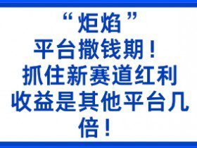 “炬焰”：平台撒钱期！抓住新赛道红利，5分钟二创内容，收益是其他平台几倍！