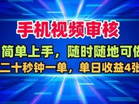 手机视频审核，随时随地可做，二十秒钟一单，单日收益4张+【揭秘】