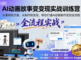 AI动画故事变现实战训练营，从素材到文案，从制作到变现，帮你打通AI动画制作变现全流程