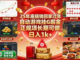 25年底搞钱回家过年，自动游戏挂G掘金，正规项长期可做，日入1k+【揭秘】