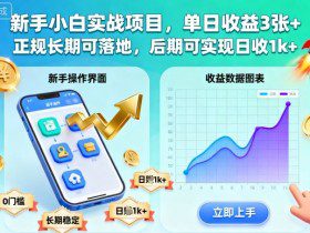 新手小白实战项目，单日收益3张+，正规长期可落地，后期可实现日收1k+【揭秘】